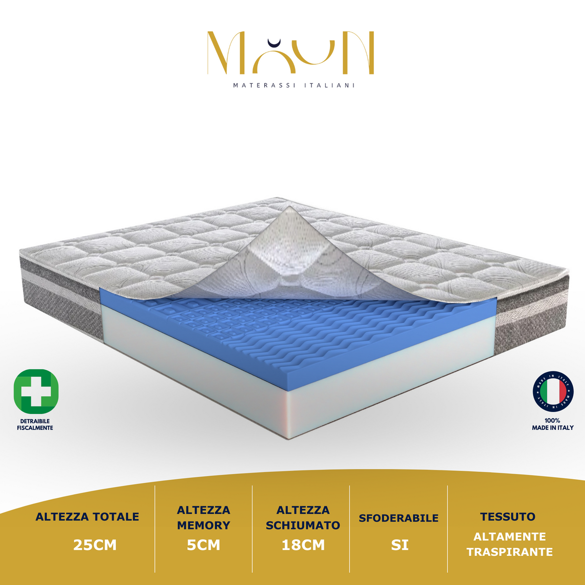 Matelas Double Mousse à Mémoire 160x190 CM,H25 CM Mysuite Plus - Foto 9